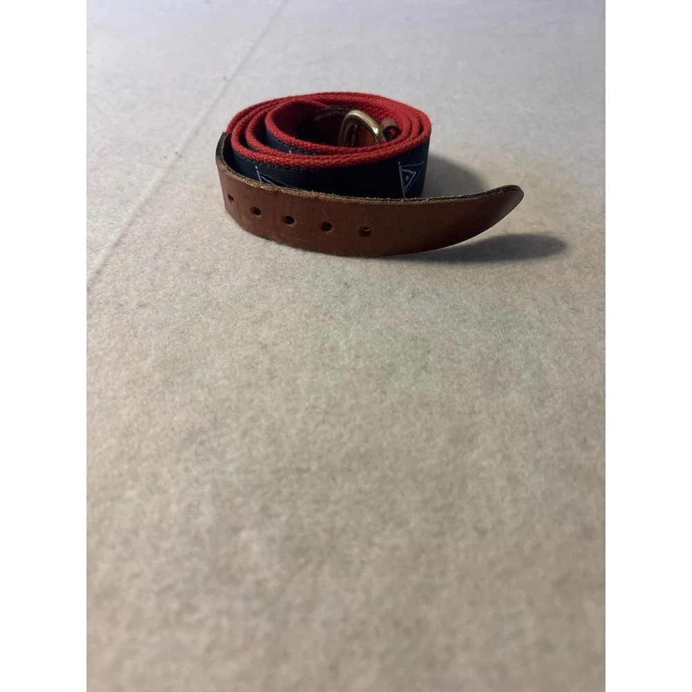 Leather Man Ltd Ribbon Belt Mens 40 Red Navy Nautical Burgee Excellent Preppy